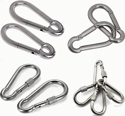 4-Pack 304 Stainless Steel Carabiner Clips – 4-Inch Heavy Duty Spring Snap Hooks, 650lb Capacity, For Camping, Hammocks, And More Heavy Duty Carabiner Set