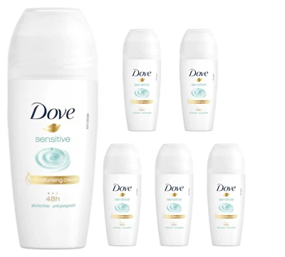 6 x 50ml Dove Sensitive Roll On 48Hrs Anti-Perspirant Deodorant Alcohol Free