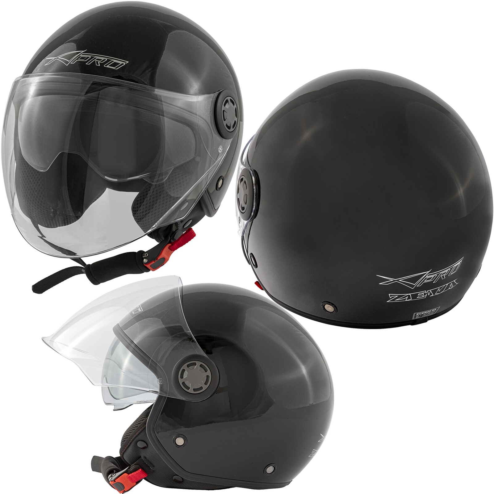 Helmet Jet Moto Scooter Sunvisor Clear Visor City Long ECE2205 Approved Black XL