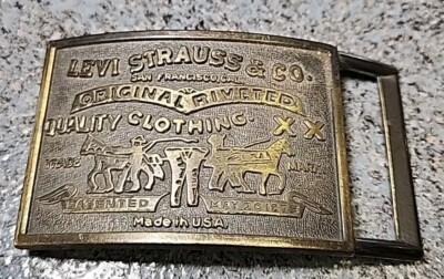 Vintage Belt Buckle Levi Strauss & Co Original Riveted Clothing Brass Tone USA