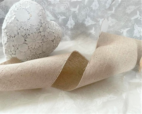 Eleganza Natural LINEN Frayed Edged burlap Ribbon - var lengths 32 50 70 & 100mm - Picture 2 of 3