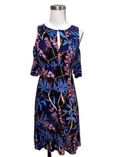 Anthropologie Maeve Women Size 2 Black Blue Elia Floral Cold Shoulder Dress