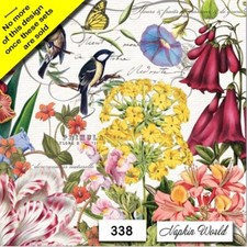  338 TWO Individual Paper LUNCHEON Decoupage Napkins - SUMMER FLOWERS BIRDS