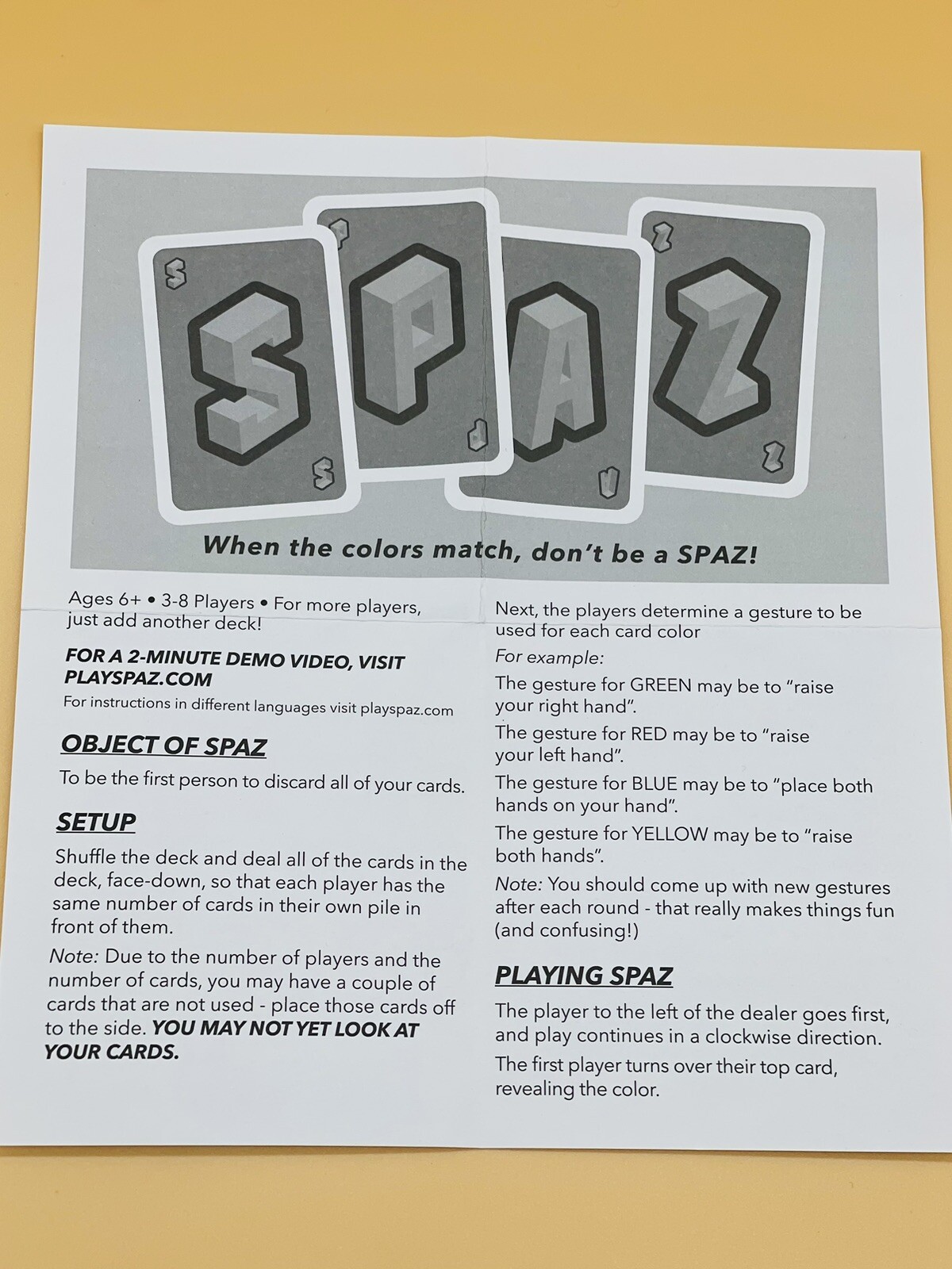 Spaz Card SPAZ - Card Game Party Family Fun | eBay