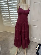 Burgundy Tiered Milkmaid Maxi Sundress Sun Dress Summer dress boho beach small