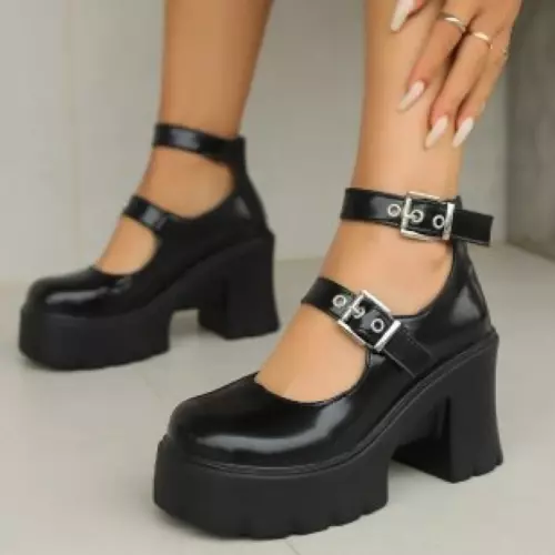 Chunky High Heel Double Straps Mary Jane Platform Women Pumps Punk Shoes Size - Bild 3 von 10