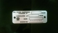 1954 1955 1956 1957 1958 Cadillac Service Tag Oil Change Number Plate Engine
