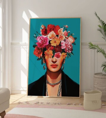 Frida Kahlo Flower Crown Print, Modern Art Poster, Self Portrait, Gallery Art
