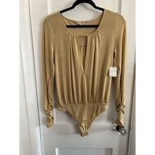 Free People Kaya Keyhole Long Sleeve Bodysuit Gold Size S NWT