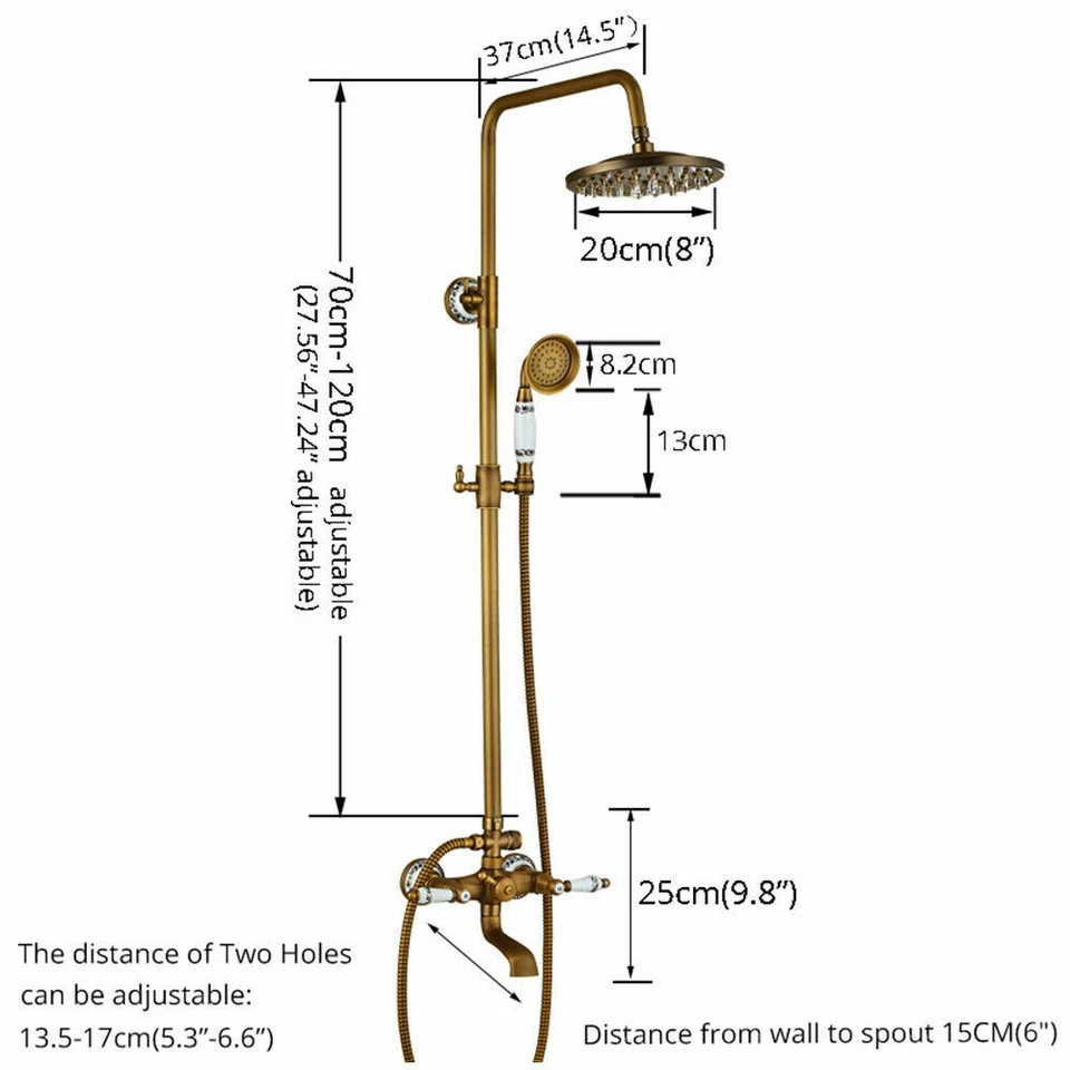 Antique Brass 8"Rainfall Shower Faucet System Set Mixer Fixture Exposed Tap - Image 3 of 4