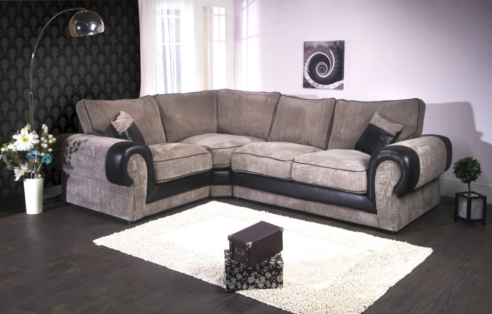 DESIGNER LUXURY DESIGNER TANGO JUMBO CORD 1c2 or 2c1 CORNER SOFA GREY