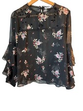 Blusa Floral Zara XL Manga Campana Encaje Terciopelo Caprichoso Volantes Transparente Romántica