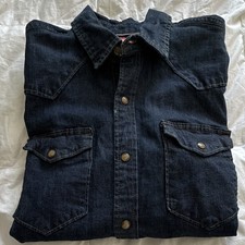 Wrangler Men's Solid Blue Long Sleeve Denim Button-Up Shirt Pockets Size S