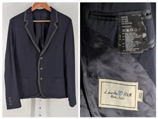 Lanvin for H&M Hiver 2010 Men's Navy Crepe Blazer Jacket Ribbon Trim US 40R Tux