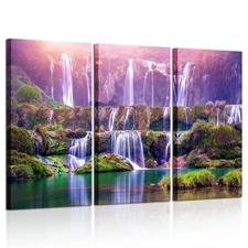 KREATIVE ARTS Large Size 3 Pieces Peaceful Dreamlike Waterfall Canvas Wall Ar...