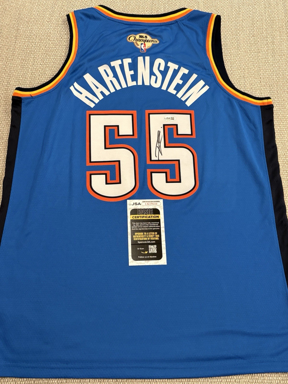 JSA COA ISAIAH HARTENSTEIN Signed Autographed Oklahoma City Thunder OKC Jersey 