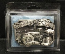 American Farmer Feeds The World Tractor Cows Windmill Seeds Belt Buckle 1983