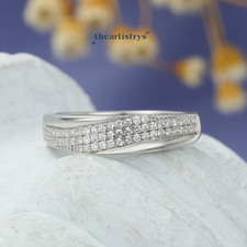 Moissanite Half Eternity Wedding Band 1.15 Carat Round Cut Solid 14K White Gold