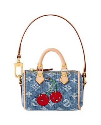 LOUIS VUITTON x Takashi Murakami Speedy Micro Denim Cerise Bag 3.5x2x2.3 in