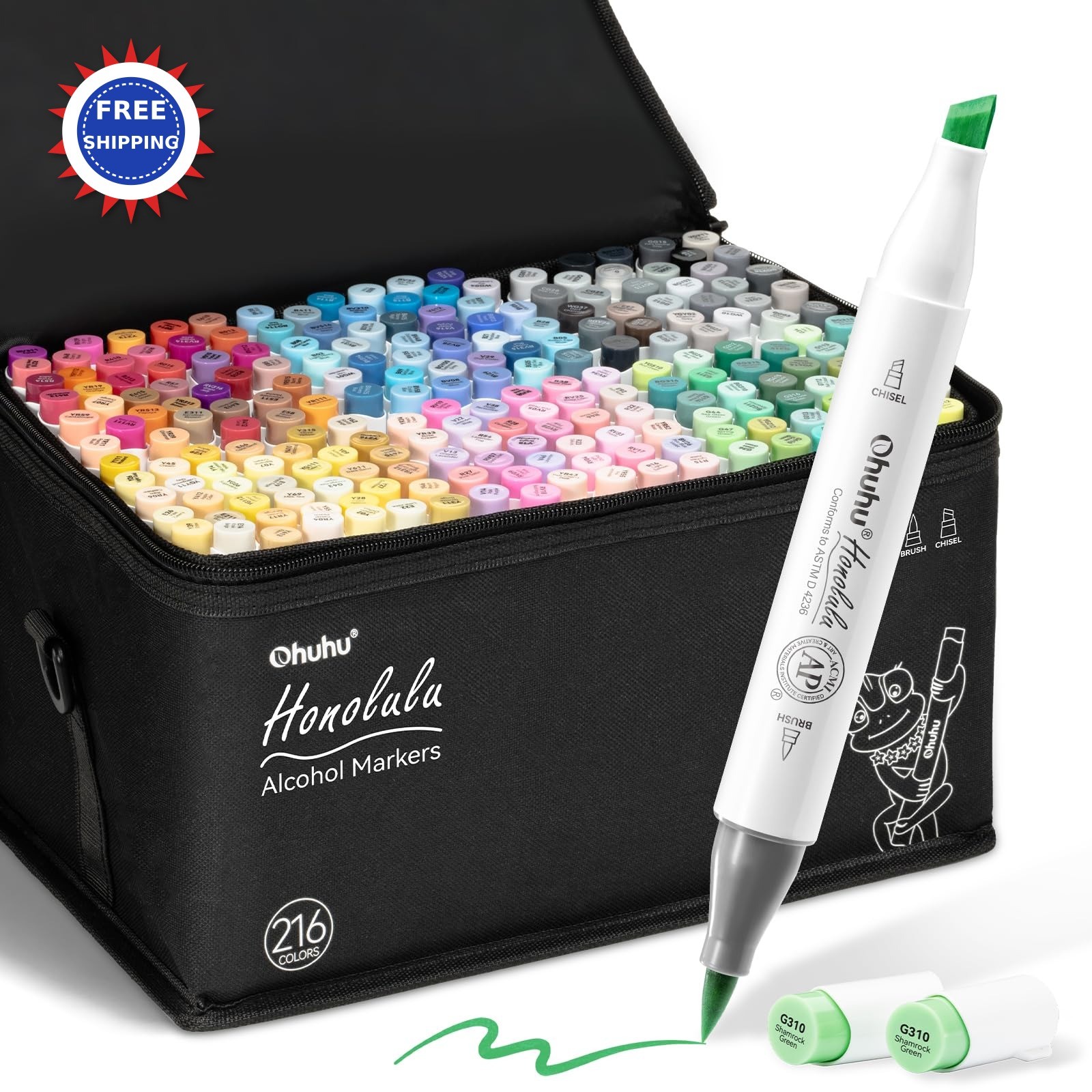 - 216 Color Double Tipped Alcohol Based Art Marker Set