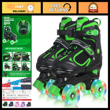 Adjustable Quad Roller Skates for Kids - Light Up Wheels, Full Protection, 4 Siz