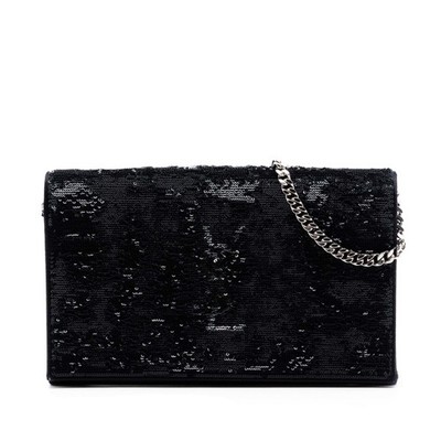 Saint Laurent Sequin Monogram Kate Wallet on Chain Pre-Loved Crossbody Bag Black