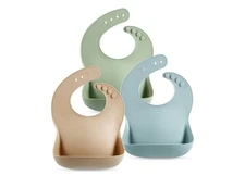 PandaEar Set of 3 Silicone Baby Bibs Waterproof, Soft, Unisex, 10-72 Months (Bro