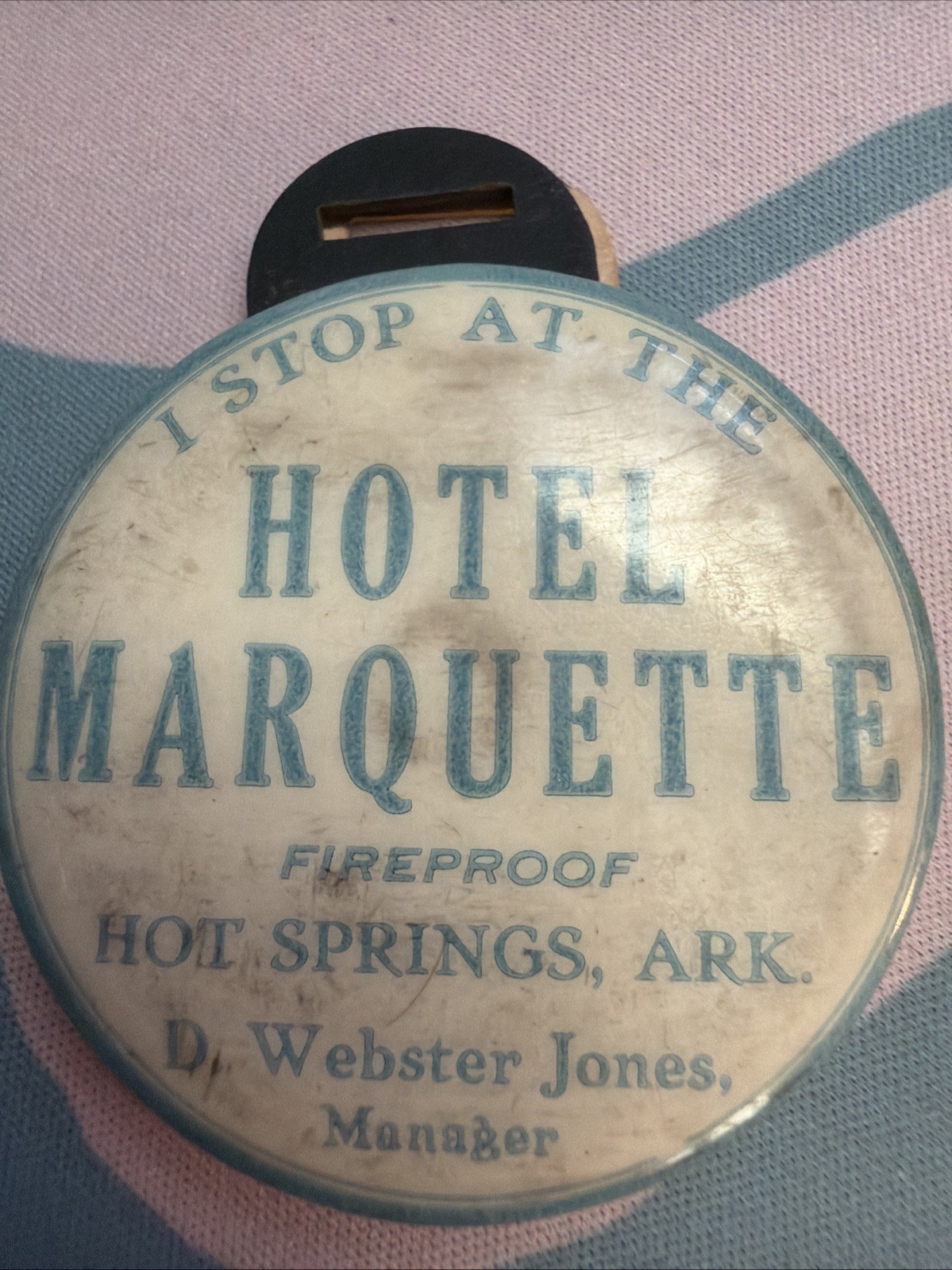 Vintage 1930s Hotel Marquette Hot Springs Arkansas Luggage Tag