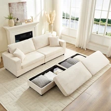 Zafly Corduroy Sofa with Storage Ottoman,Mid Century Modern 2-Seater Sofa Chair