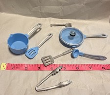 Miniature Toy Cookware Set Blue Pots Pans Utensils Doll Kitchen Accessories