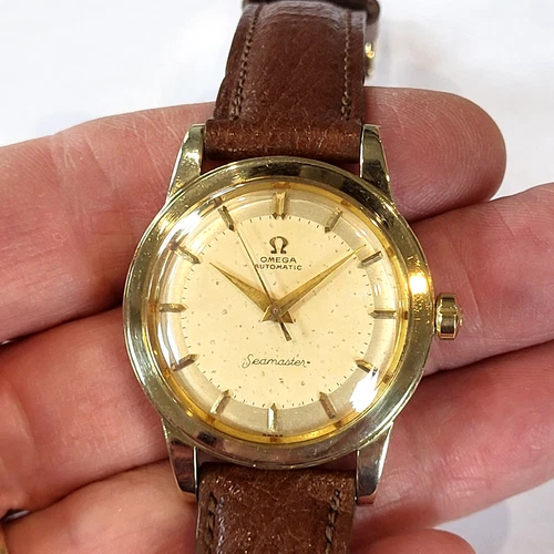 H86 AWESOME 1958 MENS 14k SOLID GOLD OMEGA SEAMASTER AUTOMATIC GX6546!