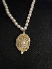 Miriam Haskell Faux Baroque Pearl Gold Tone Locket 24” Necklace Final Firm Sale