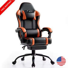 Gaming Chair with Footrest PU Leather Reclining Gamer Chair Office Desk