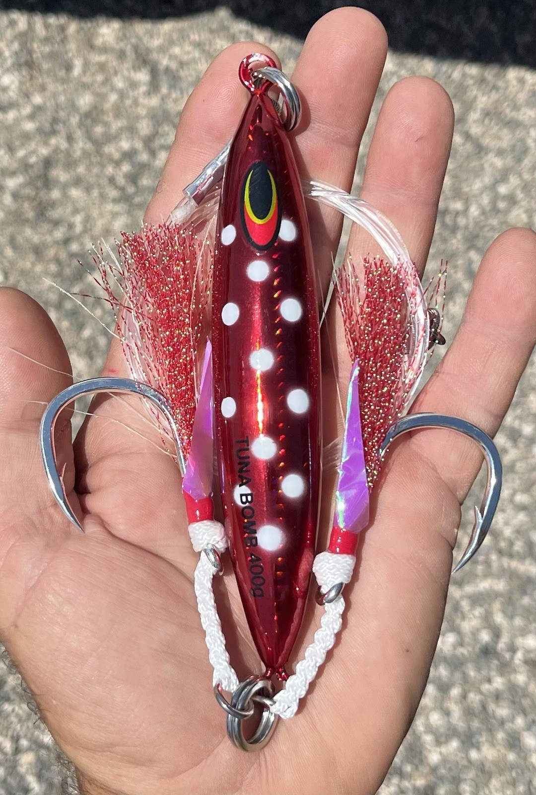 400g Fully Rigged BLUEFIN TUNA KNIFE JIGS Tuna Bomb  Vertical Lb Red  Glow Bft