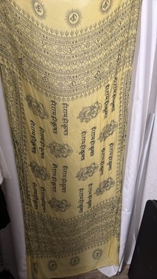 Prayer Shawl Scarf Stole OM Mantra Yoga, Hare Rama Krishna Yellow Cotton