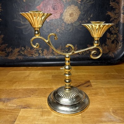 Vintage Brass Double Candle Holder / Wall Scones Adjustable 