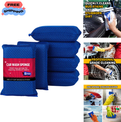 6 Pack Car Wash Sponge Set Large Microfiber Bug Tar Remover Blue