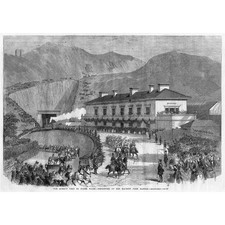 Royal Visit to North Wales Queen Victoria Departing BANGOR - Antique Print 1859