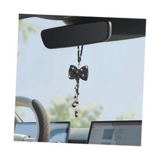 Bling Car Hanging Ornament, Bow Rhinestone Vehicle Rear View Mirror Charm Black