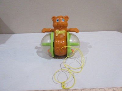 Fisher Price Bob Along Bear Pull Toy # 642 Teddy Bear Wheels 1978 Quaker Oats Co