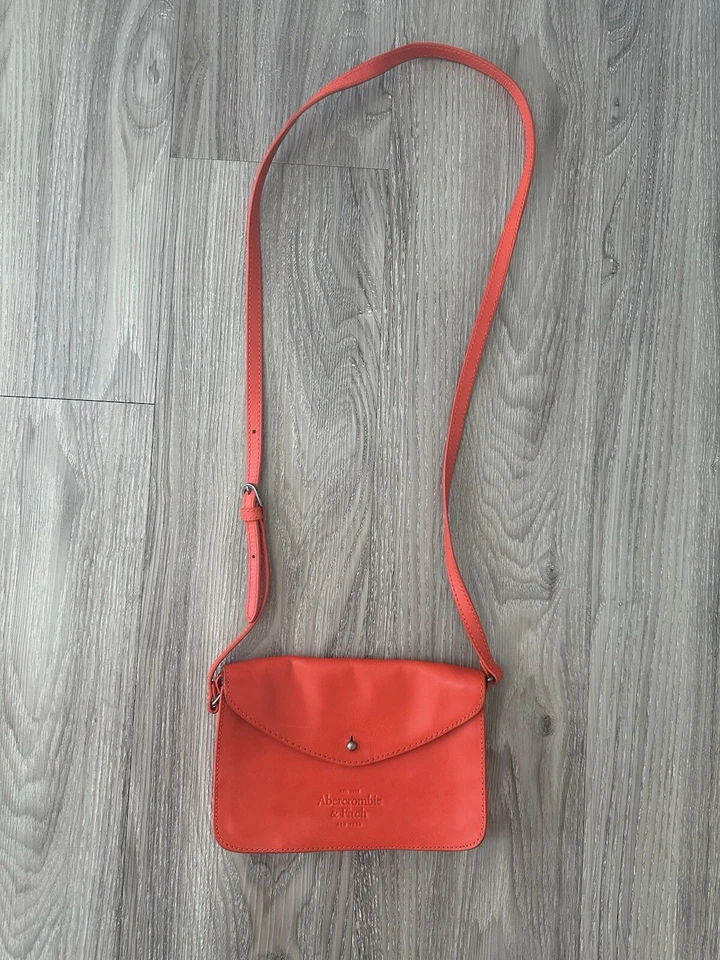 Bolso Bandolera Abercrombie & Fitch Mujer Cuero Genuino Naranja De Colección RARO Foto 2 de 4
