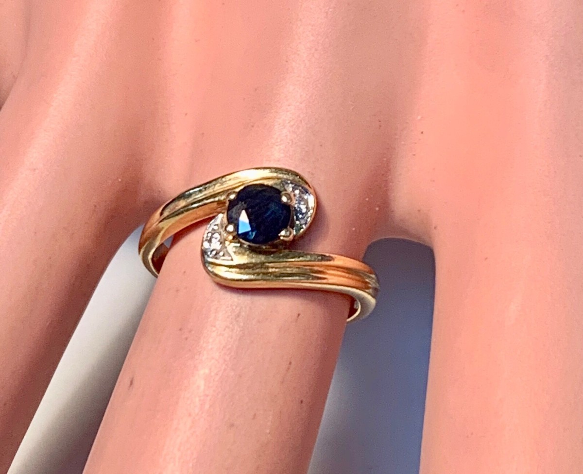 Bague En Or 18 Carats Avec Saphir Et Diamants - Poids 2.56g, Taille 54, Style Solitaire, Occasion