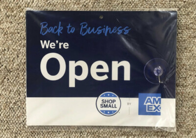 NEW American Express Back to Business Open / Close Sign w/ Suction Hanger