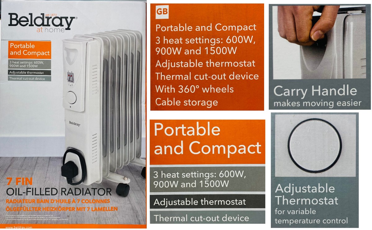Beldray/Fine Adjustable Thermostat Heaters 500, 650, 1000,1200,1500,  2000,3000W | eBay