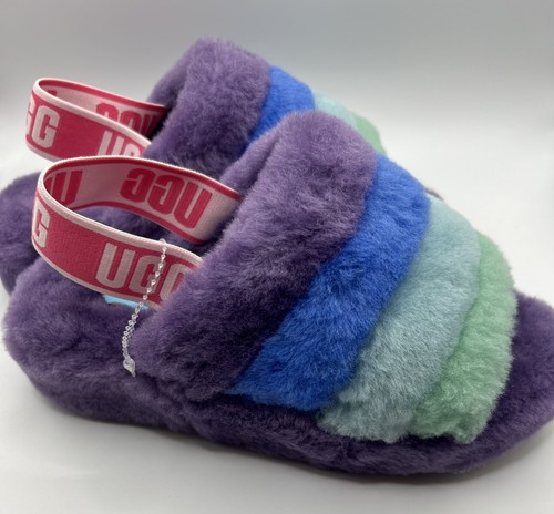 NEW! UGG - Women's FLUFF YEAH PRIDE SLIDE Sandal Slippers - 1097169 - Size 6