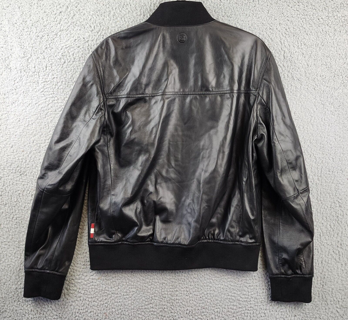 Bally Leather Full Zip Bomber Jacket Men's 38 Black Ribbed Bally Leather Full Zip Bomber Jacket Men's 38 Black Ribbed