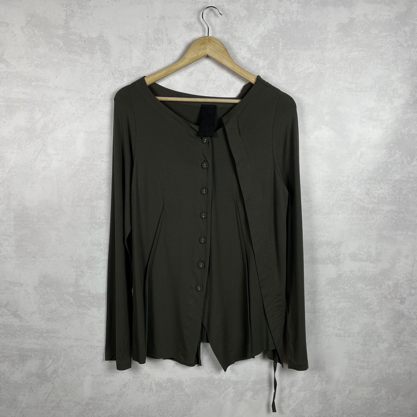 Rundholz Black Label Viscose Asymmetrical Khaki Buttons Cardigan Top Size L