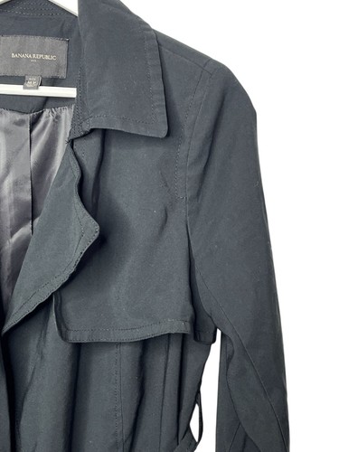 Banana Republic Womens MP Black Trench Coat Belted Petite Jacket - Picture 7 of 18