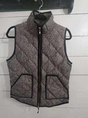 J Crew Down Filled Puffer Vest Tan And Blue Zigzag Waterproof Womens S