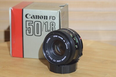 Rare Boxed Vintage Canon FD 50mm f1.8 Breach Lock Lens. Traumhafter Zustand.